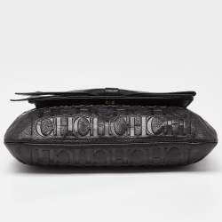 مملوكة مسبقًا CH Carolina Herrera Black Monogram Embossed Leather Audrey Bow Flap Shoulder Bag