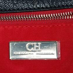 مملوكة مسبقًا CH Carolina Herrera Black Monogram Embossed Leather Audrey Bow Flap Shoulder Bag