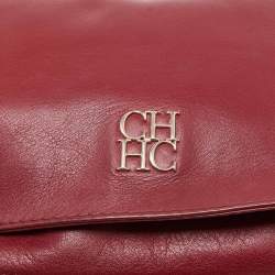 CH Carolina Herrera Red Leather New Baltazar Flap Shoulder Bag