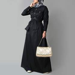 مملوكة مسبقًا حقيبة كتف كارولينا هيريرا جلد منقوش أسود قلاب ذات سلسلة