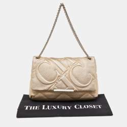 مملوكة مسبقًا حقيبة كتف كارولينا هيريرا جلد منقوش أسود قلاب ذات سلسلة