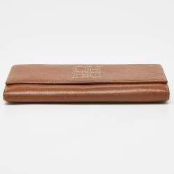 Pre Owned CH Carolina Herrera Brown Leather Monogram Continental Wallet