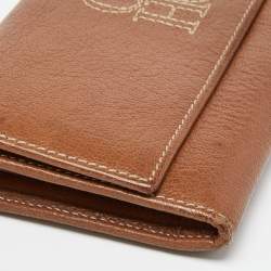 Pre Owned CH Carolina Herrera Brown Leather Monogram Continental Wallet
