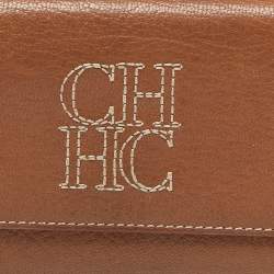 Pre Owned CH Carolina Herrera Brown Leather Monogram Continental Wallet