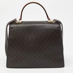 Pre Owned CH Carolina Herrera Brown Monogram Coated Canvas and Leather Top Handle Bag