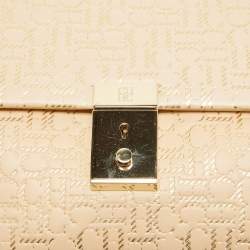 Pre Owned CH Carolina Herrera Light Beige/Gold Embossed Leather Top Handle Bag