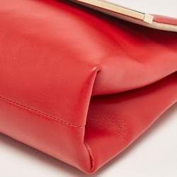 Pre Owned CH Carolina Herrera Red Leather Metal Bar Flap Top Handle Bag
