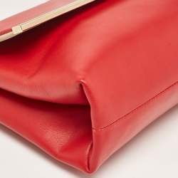 Pre Owned CH Carolina Herrera Red Leather Metal Bar Flap Top Handle Bag
