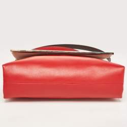 Pre Owned CH Carolina Herrera Red Leather Metal Bar Flap Top Handle Bag
