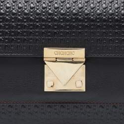 Pre Owned CH Carolina Herrera Black Embossed Logo Leather Flap Top Handle Bag