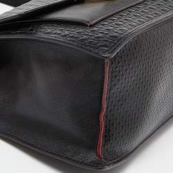 Pre Owned CH Carolina Herrera Black Embossed Logo Leather Flap Top Handle Bag