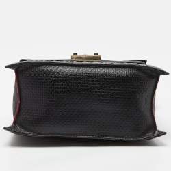 Pre Owned CH Carolina Herrera Black Embossed Logo Leather Flap Top Handle Bag