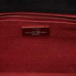Pre Owned CH Carolina Herrera Black Embossed Logo Leather Flap Top Handle Bag
