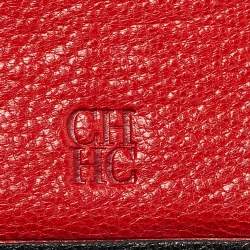 Pre Owned CH Carolina Herrera Black Leather Flap Trifold Continental Wallet