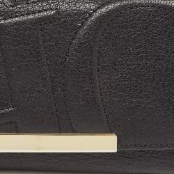 Pre Owned CH Carolina Herrera Black Leather Flap Trifold Continental Wallet