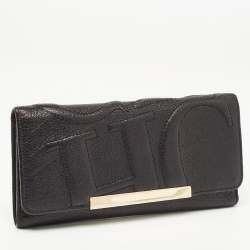 Pre Owned CH Carolina Herrera Black Leather Flap Trifold Continental Wallet