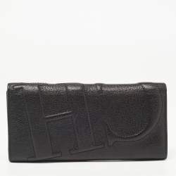 Pre Owned CH Carolina Herrera Black Leather Flap Trifold Continental Wallet