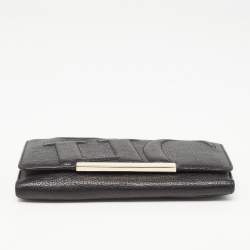 Pre Owned CH Carolina Herrera Black Leather Flap Trifold Continental Wallet
