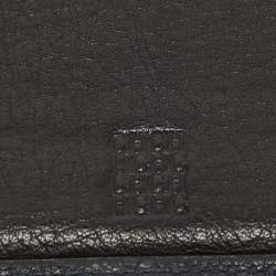 Pre Owned CH Carolina Herrera Navy Blue Monogram Leather Flap Trifold Continental Wallet