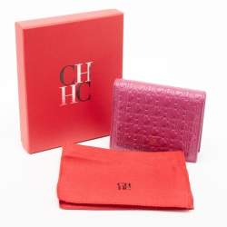 Pre Owned CH Carolina Herrera Magenta Monogram Leather Compact Wallet