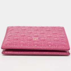 Pre Owned CH Carolina Herrera Magenta Monogram Leather Compact Wallet