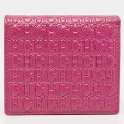 Pre Owned CH Carolina Herrera Magenta Monogram Leather Compact Wallet