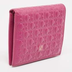 Pre Owned CH Carolina Herrera Magenta Monogram Leather Compact Wallet