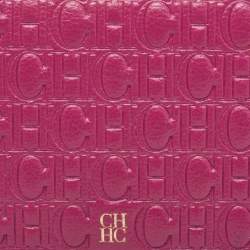 Pre Owned CH Carolina Herrera Magenta Monogram Leather Compact Wallet