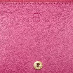 Pre Owned CH Carolina Herrera Magenta Monogram Leather Compact Wallet