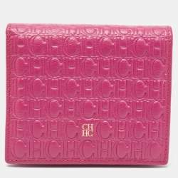 Pre Owned CH Carolina Herrera Magenta Monogram Leather Compact Wallet