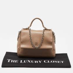Pre Owned CH Carolina Herrera Beige Leather Minuetto Flap Top Handle Bag