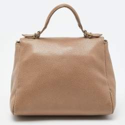 Pre Owned CH Carolina Herrera Beige Leather Minuetto Flap Top Handle Bag