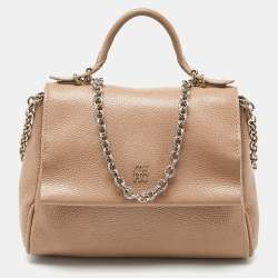 Pre Owned CH Carolina Herrera Beige Leather Minuetto Flap Top Handle Bag