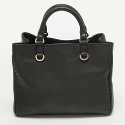 Pre Owned CH Carolina Herrera Black Leather Charm Tote