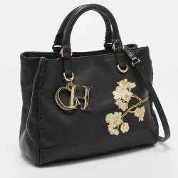 Pre Owned CH Carolina Herrera Black Leather Charm Tote