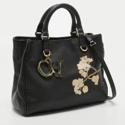 Pre Owned CH Carolina Herrera Black Leather Charm Tote