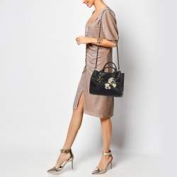 Pre Owned CH Carolina Herrera Black Leather Charm Tote