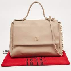 Pre Owned CH Carolina Herrera Beige Leather Minuetto Flap Top Handle Bag
