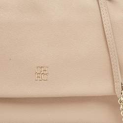 Pre Owned CH Carolina Herrera Beige Leather Minuetto Flap Top Handle Bag