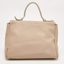 Pre Owned CH Carolina Herrera Beige Leather Minuetto Flap Top Handle Bag
