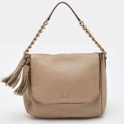 Pre Owned CH Carolina Herrera Beige Leather Tassel Hobo