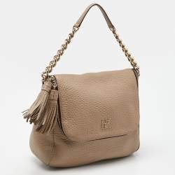 Pre Owned CH Carolina Herrera Beige Leather Tassel Hobo