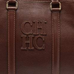 Pre Owned CH Carolina Herrera Brown Grained Leather Matteo Tote