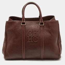 Pre Owned CH Carolina Herrera Brown Grained Leather Matteo Tote