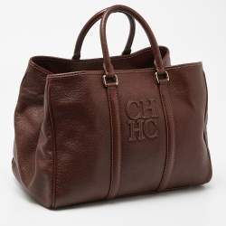 Pre Owned CH Carolina Herrera Brown Grained Leather Matteo Tote