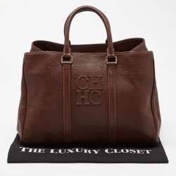 Pre Owned CH Carolina Herrera Brown Grained Leather Matteo Tote