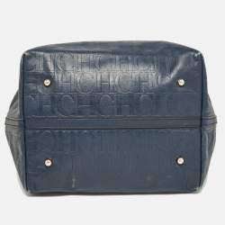 Pre Owned CH Carolina Herrera Blue Monogram Embossed Leather Matryoshka Tote