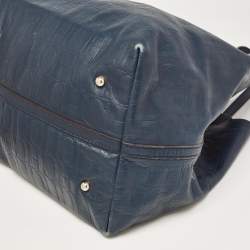 Pre Owned CH Carolina Herrera Blue Monogram Embossed Leather Matryoshka Tote