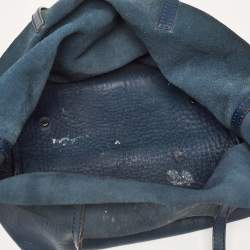 Pre Owned CH Carolina Herrera Blue Monogram Embossed Leather Matryoshka Tote