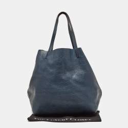 Pre Owned CH Carolina Herrera Blue Monogram Embossed Leather Matryoshka Tote